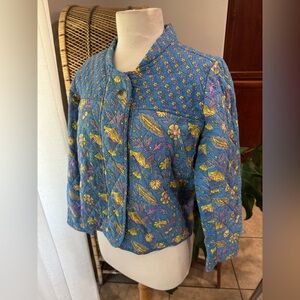Anthropology DRA Floral Quilted Women's Jacket - Blue and Yellow‎